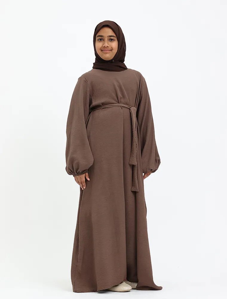 Mocha Linen Feel Essential Girls Abaya